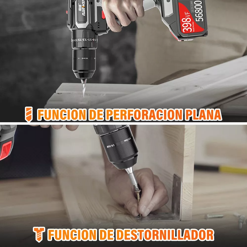Taladro Rotomartillo Nanwei Sin Escobillas Con 2baterías 3.0ah Color Negro