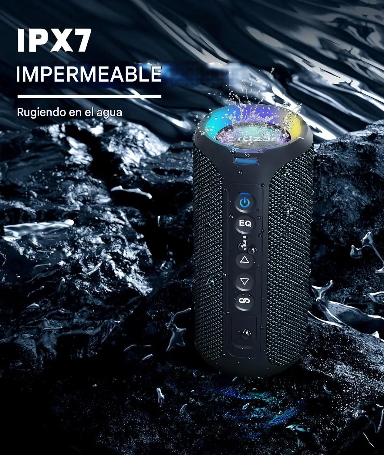 Bocina Altavoces Bluetooth 40w negroPortátil Impermeable sonido estéreo 40W graves luces colores