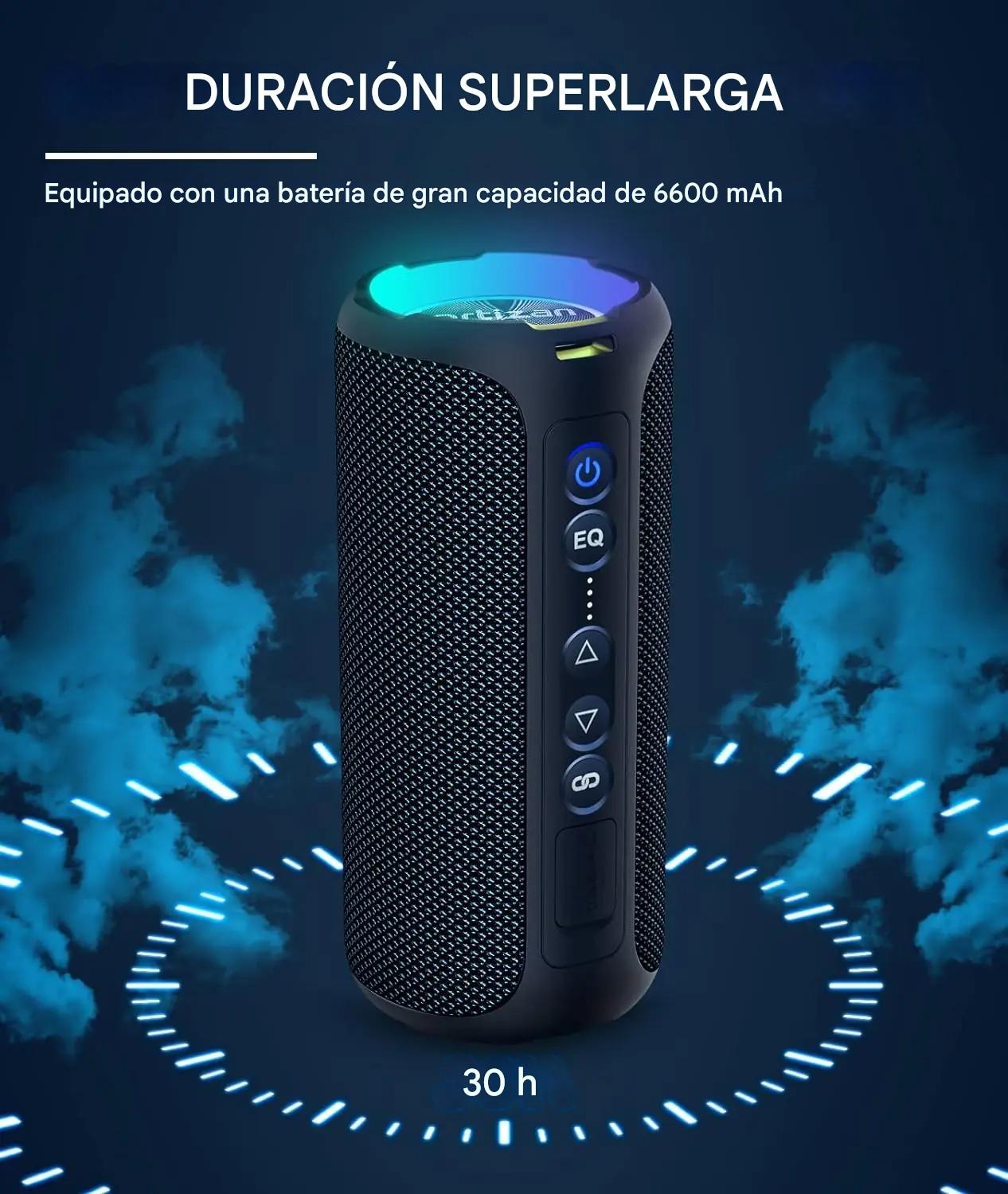Bocina Altavoces Bluetooth 40w negroPortátil Impermeable sonido estéreo 40W graves luces colores