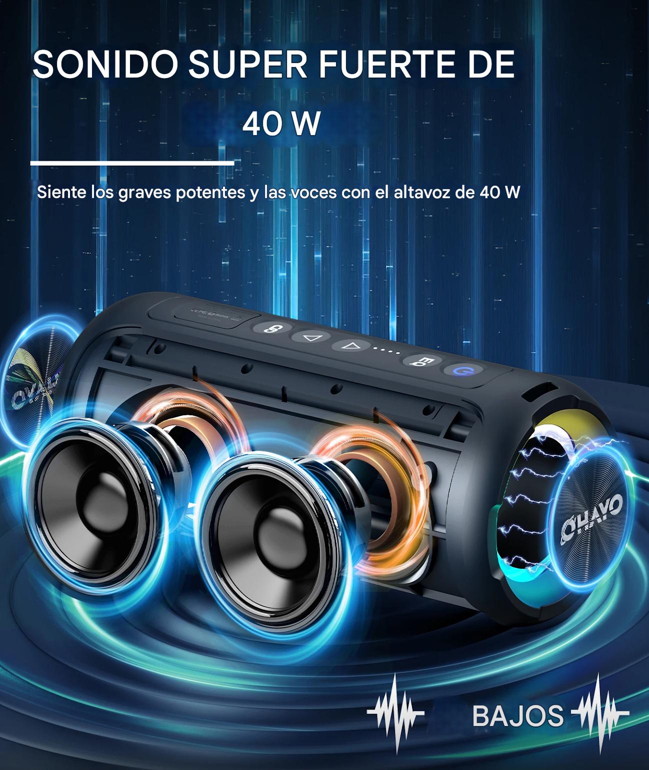 Bocina Altavoces Bluetooth 40w negroPortátil Impermeable sonido estéreo 40W graves luces colores