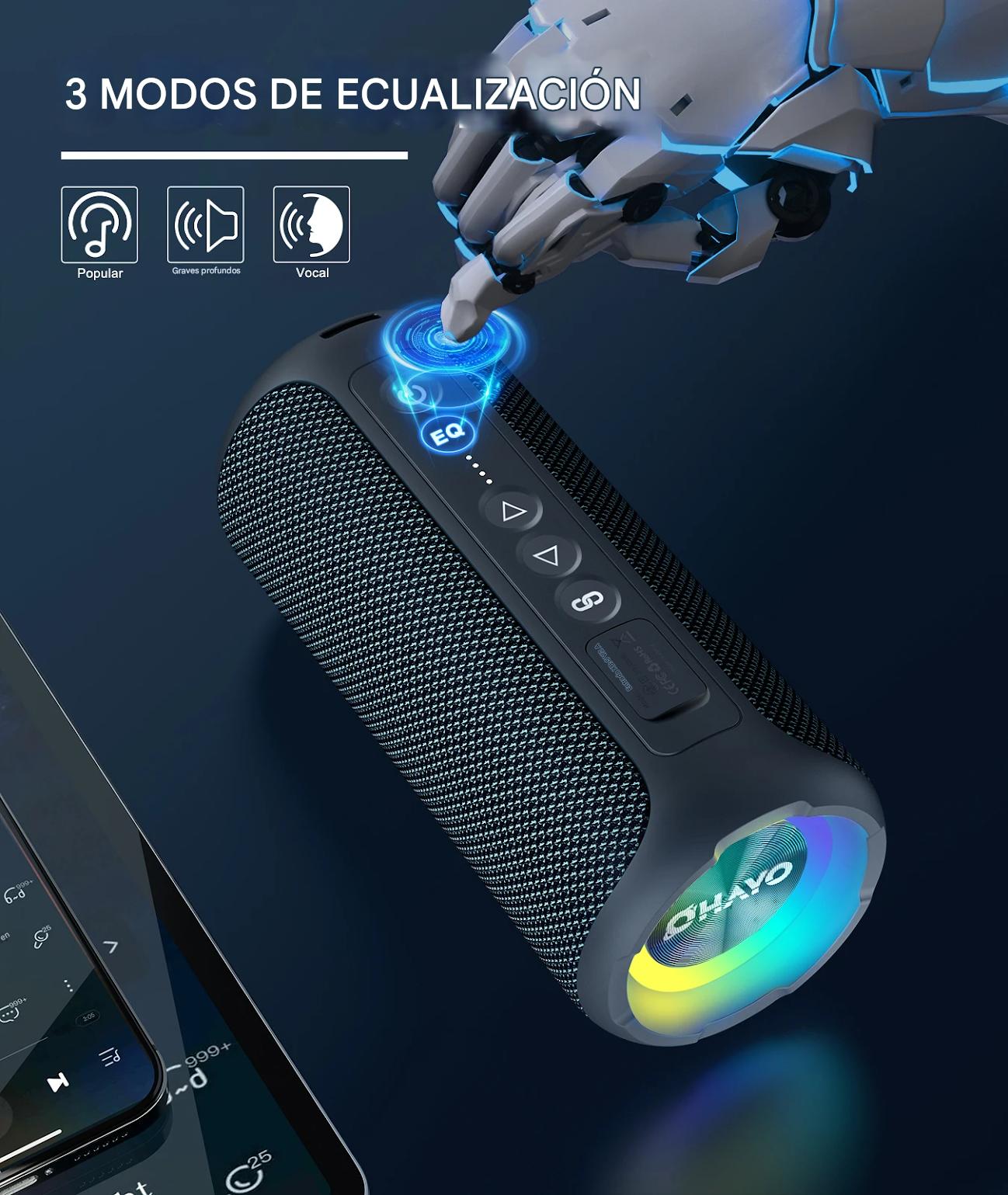 Bocina Altavoces Bluetooth 40w negroPortátil Impermeable sonido estéreo 40W graves luces colores