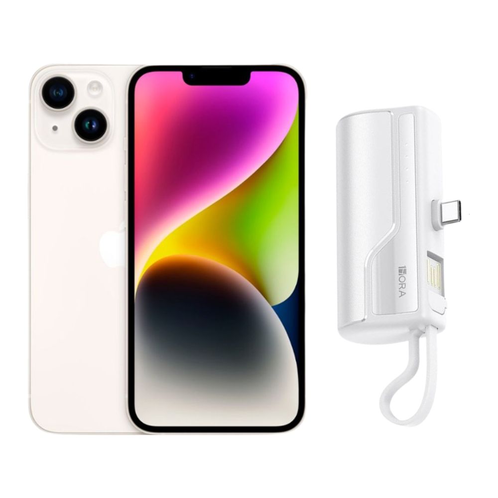 iPhone 14 Plus 128GB Blanco E-SIM Reacondicionado Grado A + Mini Power Bank