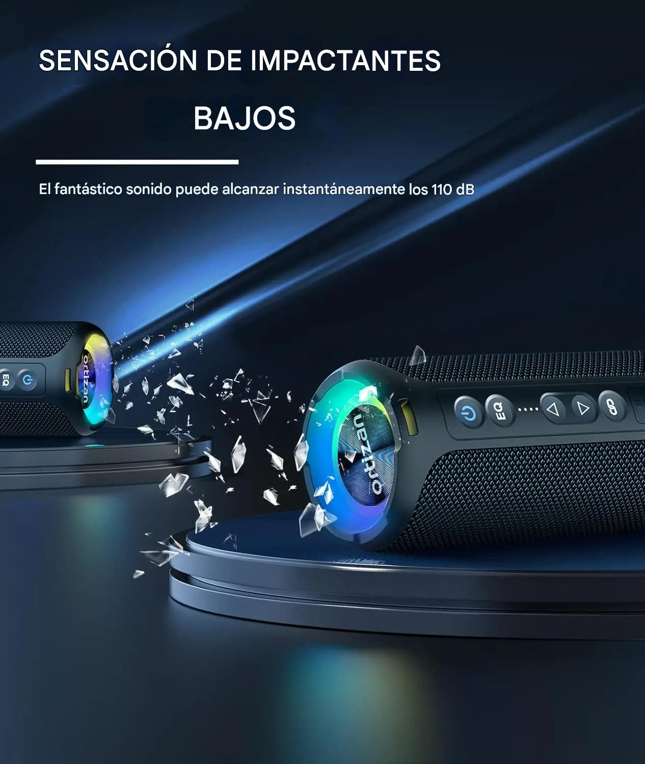 Bocina Altavoces Bluetooth 40w negroPortátil Impermeable sonido estéreo 40W graves luces colores
