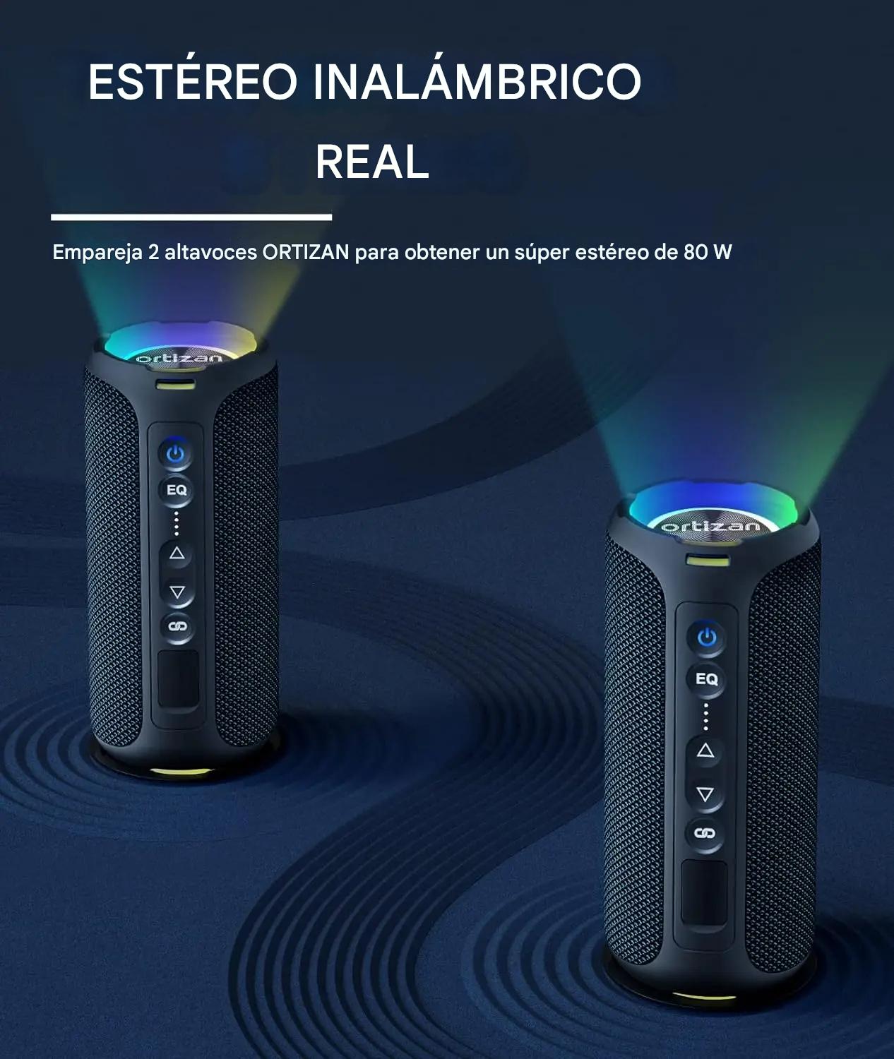Bocina Altavoces Bluetooth 40w negroPortátil Impermeable sonido estéreo 40W graves luces colores