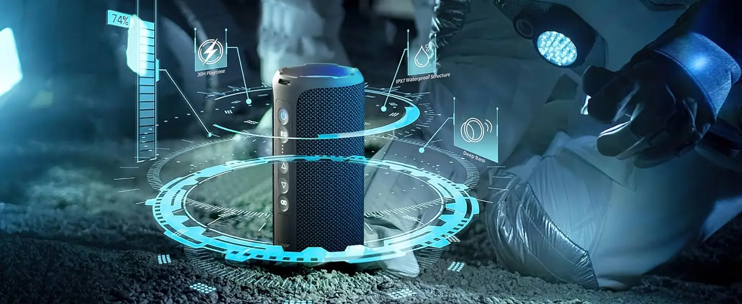 Bocina Altavoces Bluetooth 40w negroPortátil Impermeable sonido estéreo 40W graves luces colores