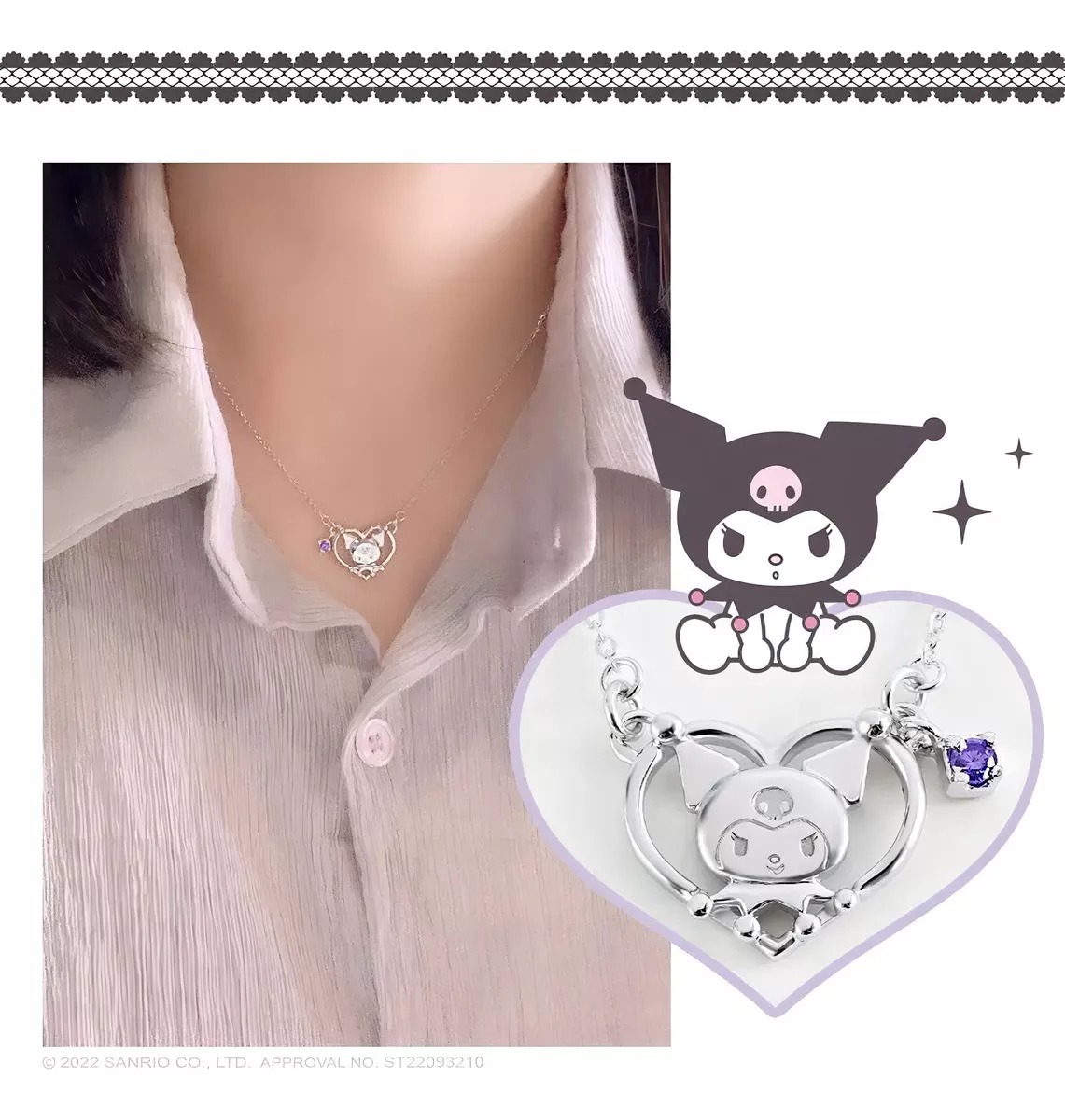 Collar Kuromi En Acero Inoxidable Sanrio Accesorios Para Niña Colgante Dije Personajes Kitty