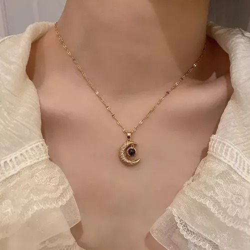 Collar dije de luna proyector te amo en 100 idiomas para mujer chapada en oro de 18k