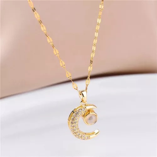 Collar dije de luna proyector te amo en 100 idiomas para mujer chapada en oro de 18k