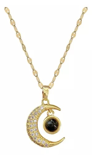 Collar dije de luna proyector te amo en 100 idiomas para mujer chapada en oro de 18k