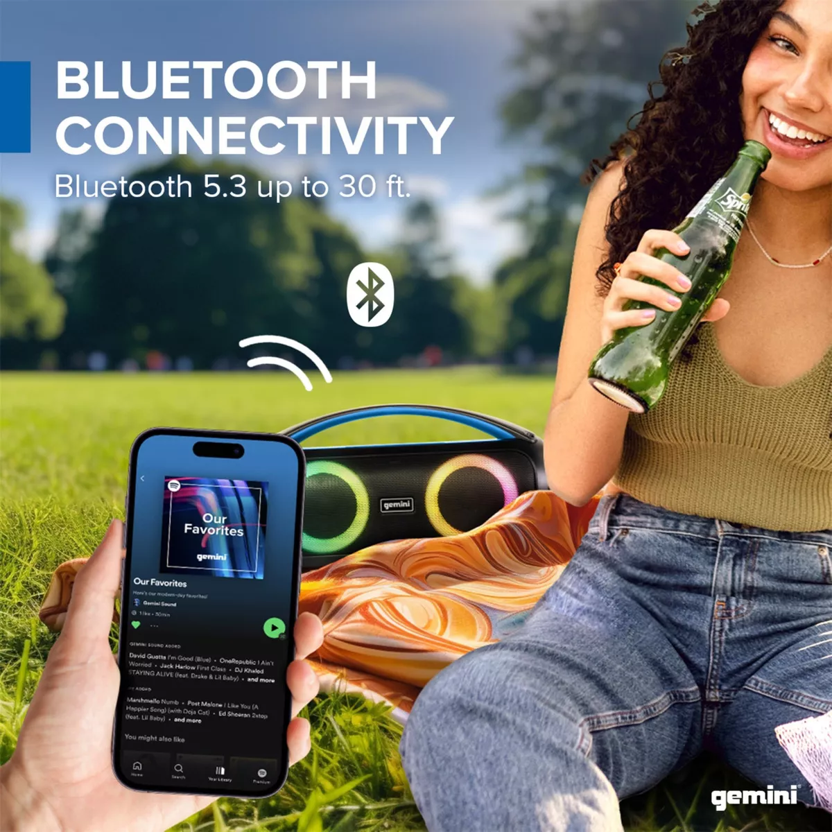 Bocina portatil Bluetooth Gemini resistente al agua