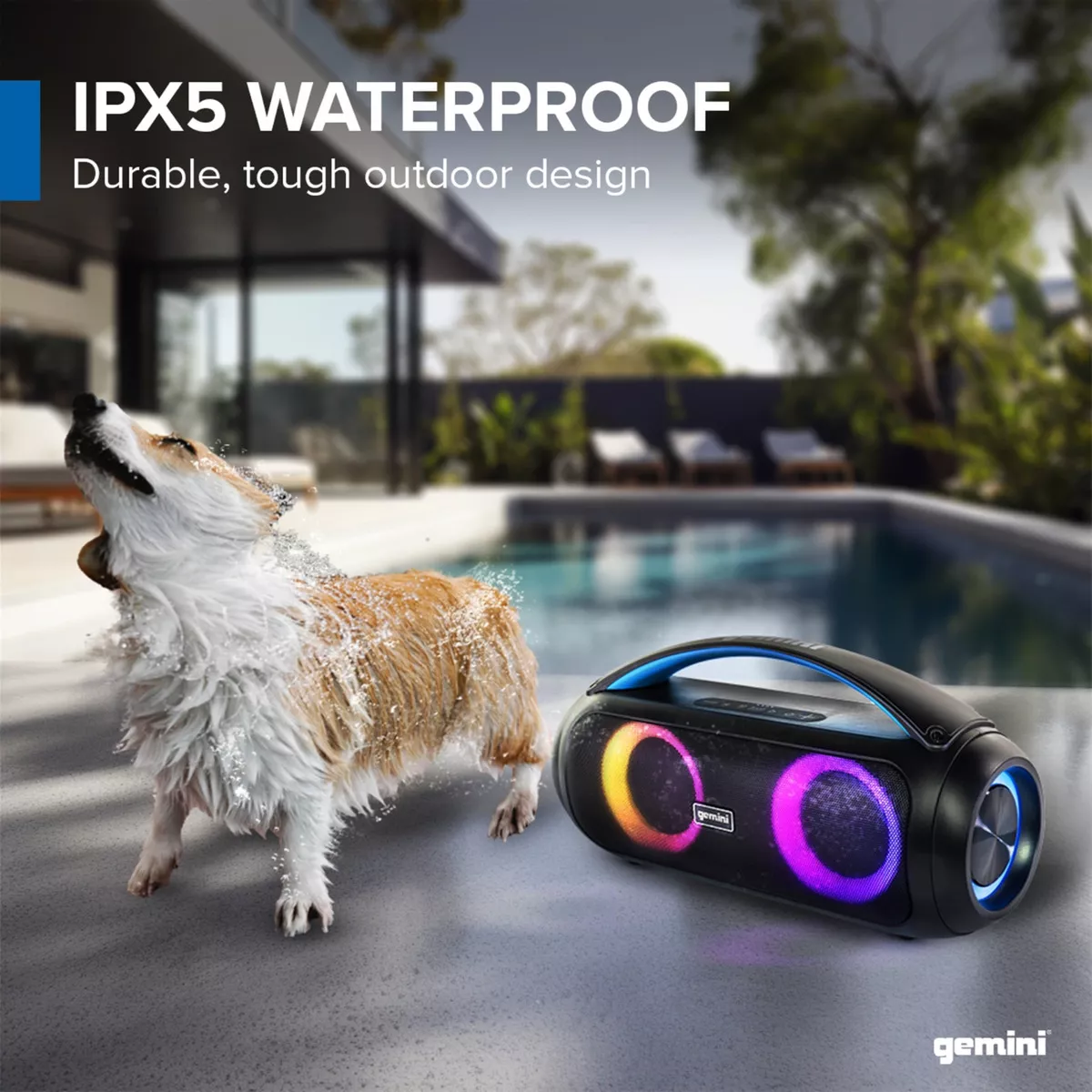 Bocina portatil Bluetooth Gemini resistente al agua