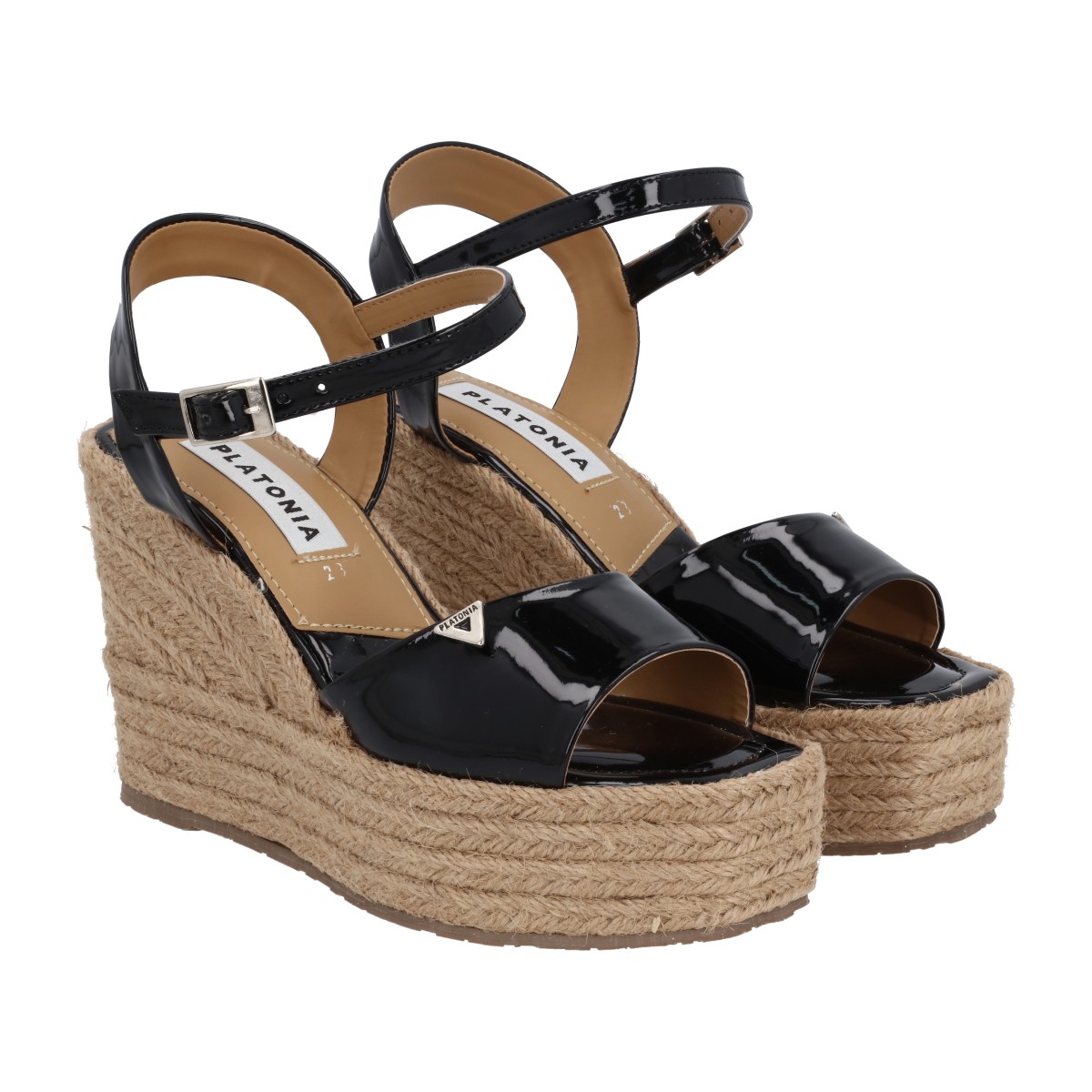 Sandalia De Plataforma Praga Con Yute Natural Y Charol Premium Con Látigo Ajustable Para Mujer Calzado Platonia