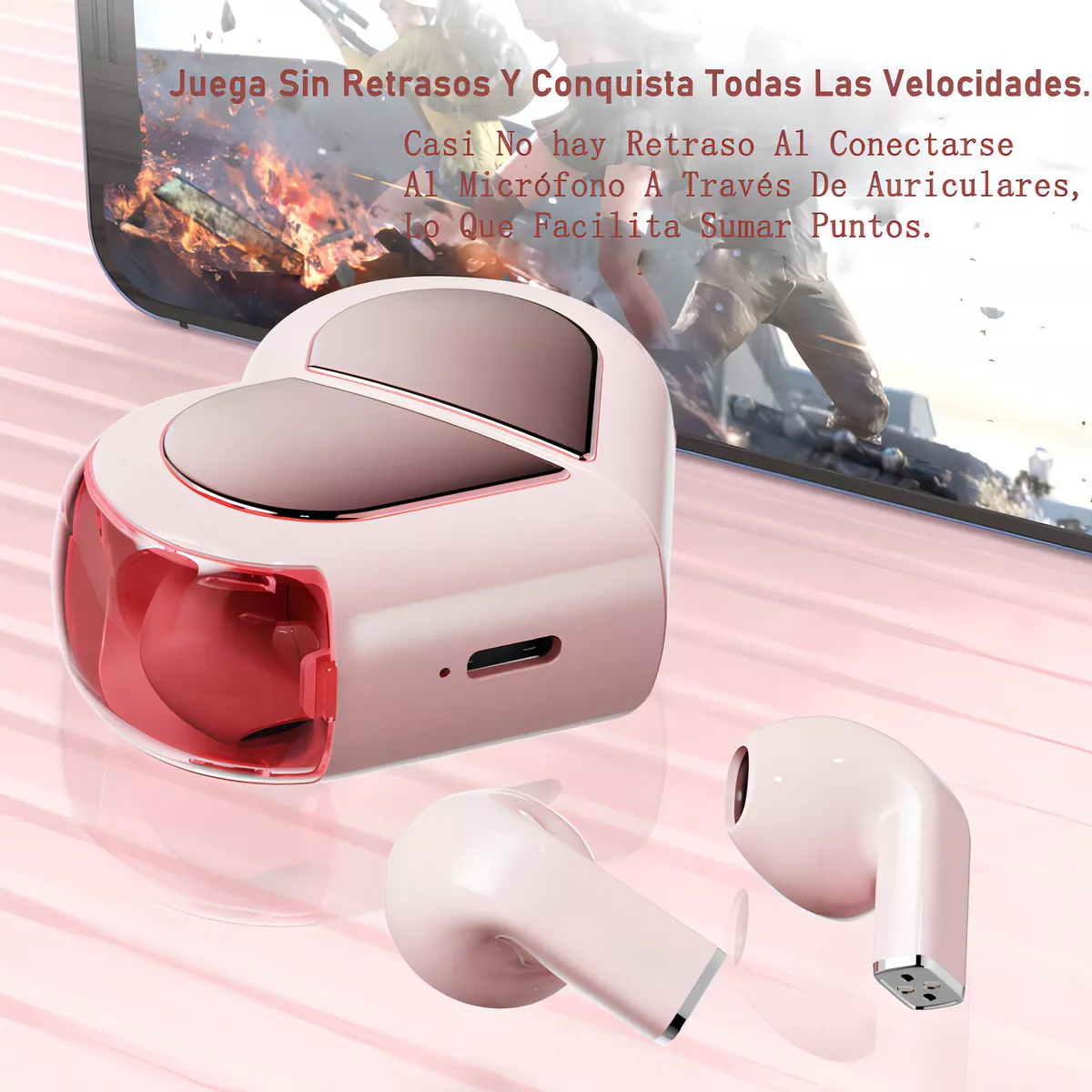 Audífonos Bmani K520 Auriculares Bluetooth Inalámbricos Con Forma De Corazón Dos Formas Talla Pequeña Mini Rosa