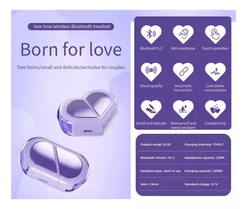 Audifonos K520 Auriculares Bluetooth Inalámbricos Con Forma De Corazón Dos Formas Talla Pequeña Mini regalo del Día de San Valentín regalo del Día de la Madre Manos Libres