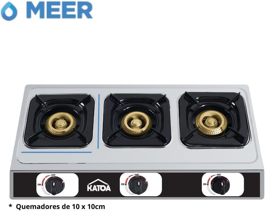 KATOA Estufa de Mesa en Acero Inoxidable, para Gas LP, con 2 Quemadores de Alta Eficiencia y Encendido Manual