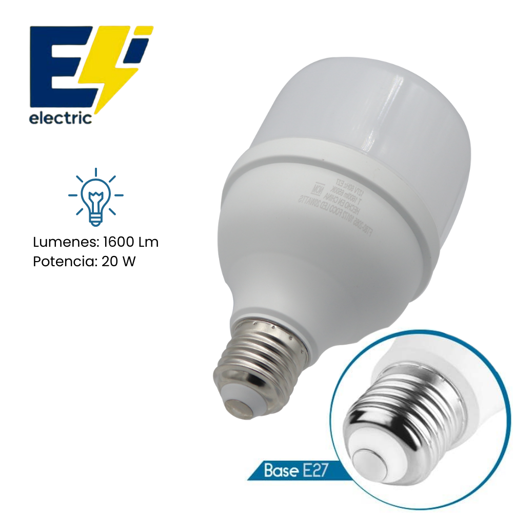 ELECTRI Foco LED Tipo T 20W Modelo FT80-2065, Luz Blanca Fría 6500K, 1600 Lúmenes, Ahorro de Energía y Alta Durabilidad