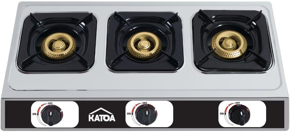 KATOA Estufa de Mesa en Acero Inoxidable, para Gas LP, con 2 Quemadores de Alta Eficiencia y Encendido Manual