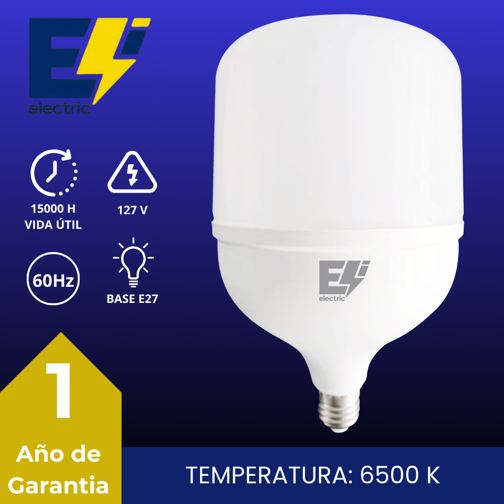 ELECTRI Foco LED Tipo T 20W Modelo FT80-2065, Luz Blanca Fría 6500K, 1600 Lúmenes, Ahorro de Energía y Alta Durabilidad