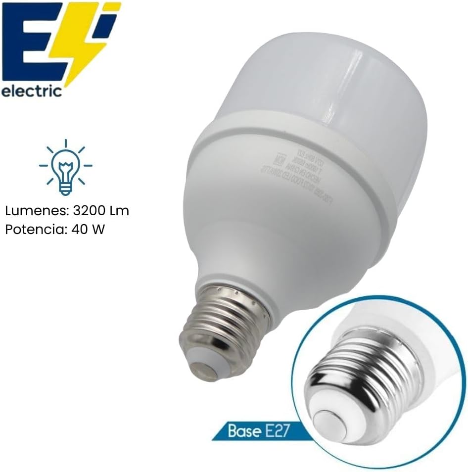 ELECTRI Foco LED Tipo T 50W Modelo FT140-5065, Luz Blanca Fría 6500K, 4000 Lúmenes, Máxima Iluminación y Larga Vida Útil