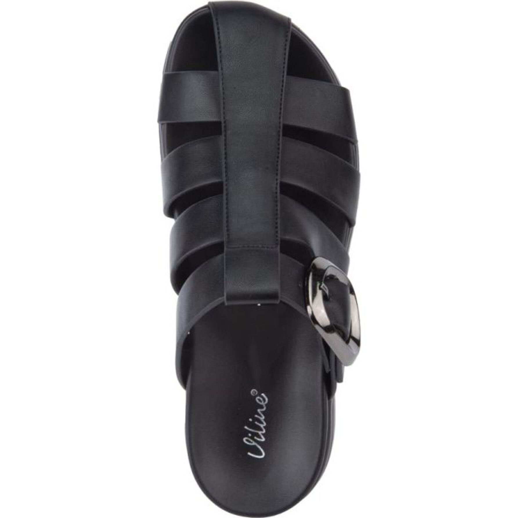 Sandalia para mujer, planas, estilo gladiador, con tacón bajo y acabado napa, tipo slip on, marca Vi Line, color negro, mod. 1192837