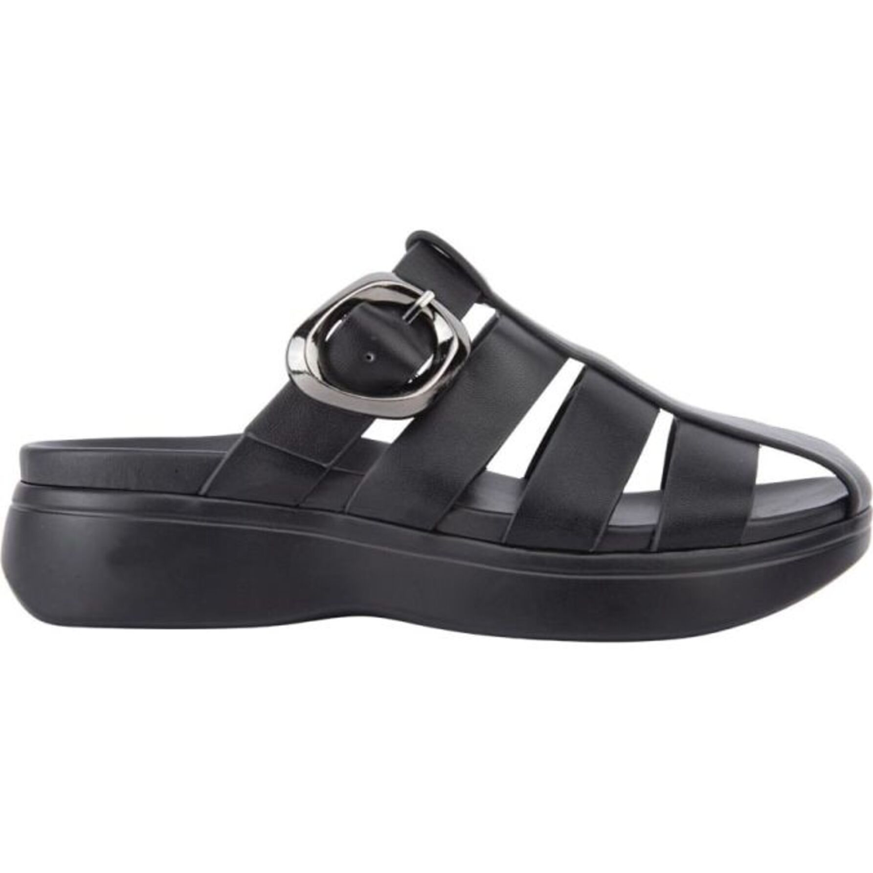 Sandalia para mujer, planas, estilo gladiador, con tacón bajo y acabado napa, tipo slip on, marca Vi Line, color negro, mod. 1192837