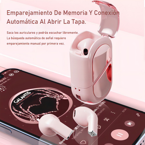 Audífonos Bmani K520 Auriculares Bluetooth Inalámbricos Con Forma De Corazón Dos Formas Talla Pequeña Mini Rosa