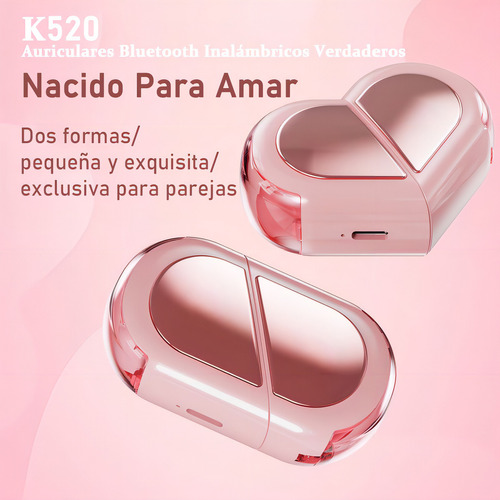 Audífonos Bmani K520 Auriculares Bluetooth Inalámbricos Con Forma De Corazón Dos Formas Talla Pequeña Mini Rosa
