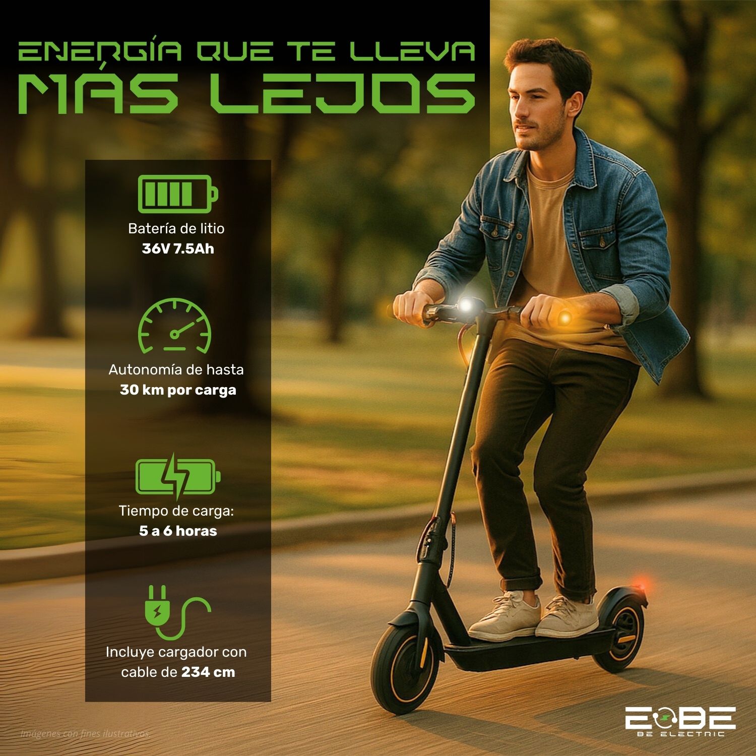 Scooter Electrico Plegable 25km/h 36v 350w Full Led E-Be