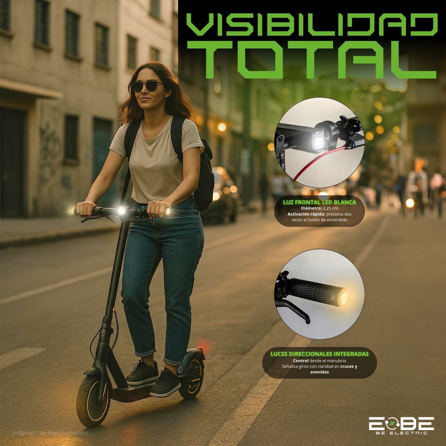 Scooter Electrico Plegable 25km/h 36v 350w Full Led E-Be
