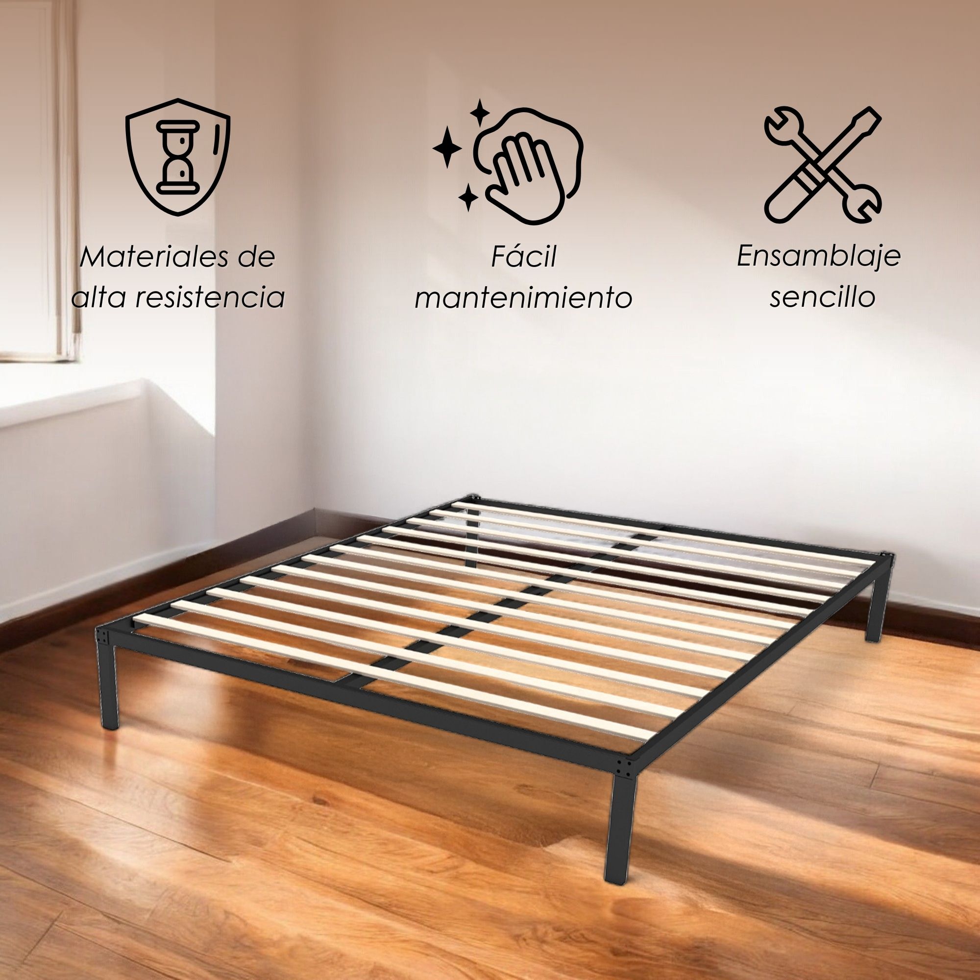 Ilios Innova | Ilios Innova | Base Cama King | Estructura de Acero | Resistente | Sin Cabecera | Diseño Minimalista