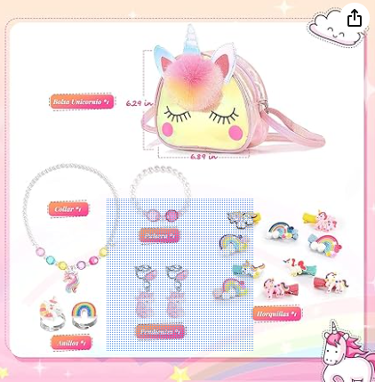 Juego De Bolsas para Niñas Dress Up, Bolso Cruzado De Unicornio
