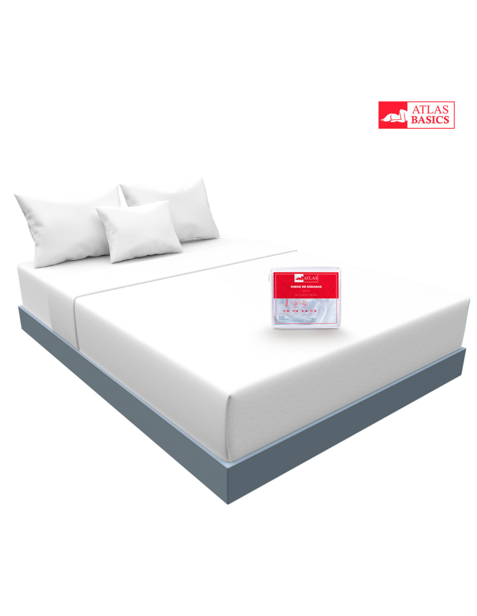 Juego de Sábanas King Size Blanco Atlas Basic de Microfibra Suave y Secado Rápido