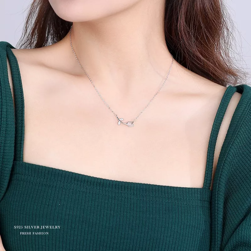 Collar De Tulipán En Plata 925 Dije Cristal P/ Mamá Y Novia.