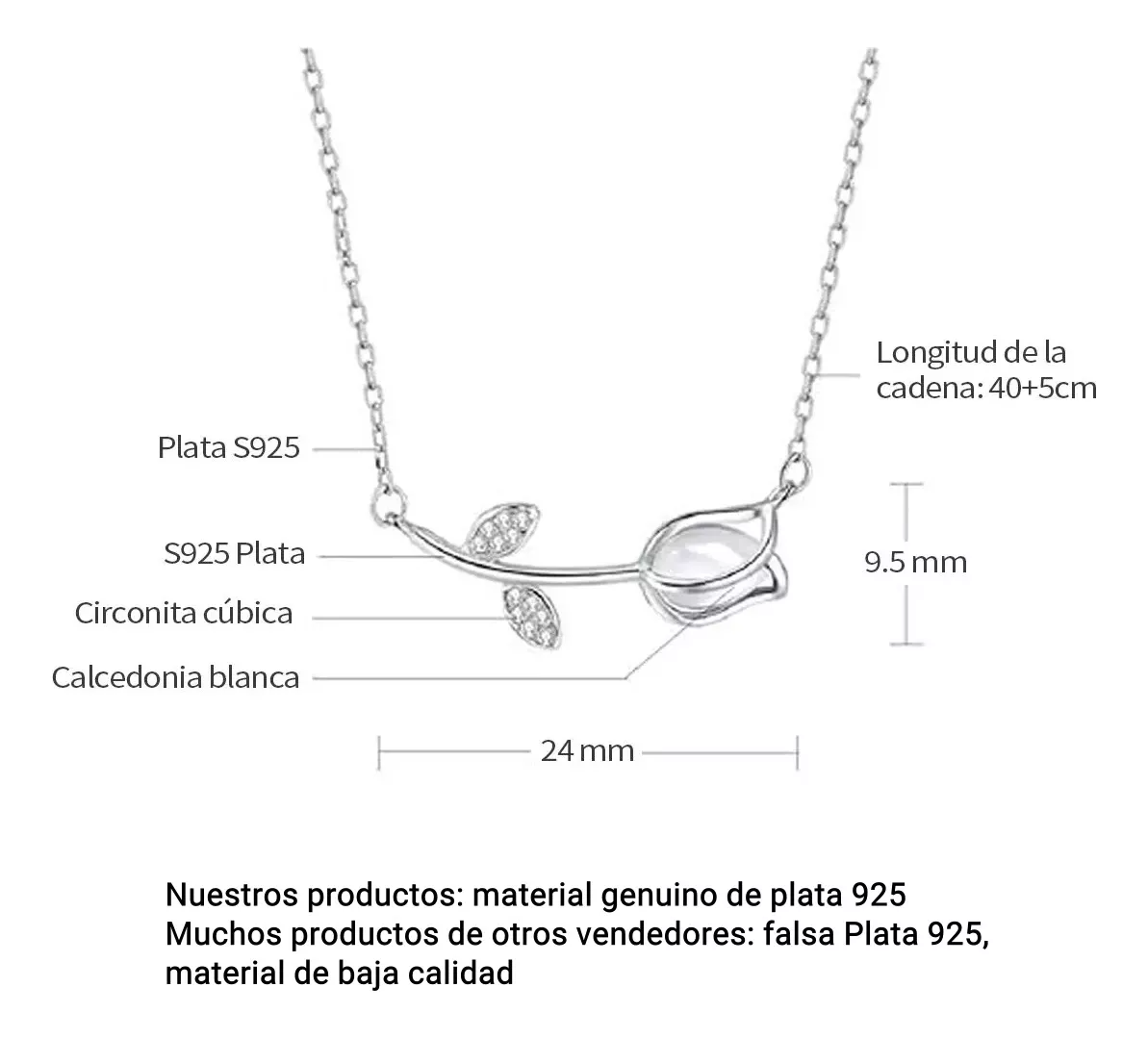 Collar De Tulipán En Plata 925 Dije Cristal P/ Mamá Y Novia.