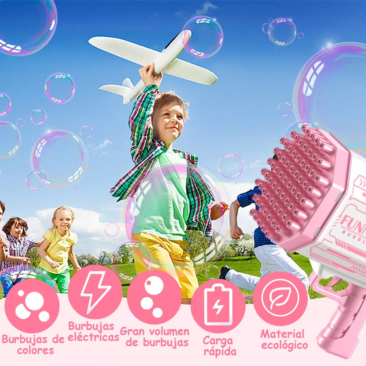 Bazooka Bubble Machine Con 69 Agujeros De Burbujas Y Luz