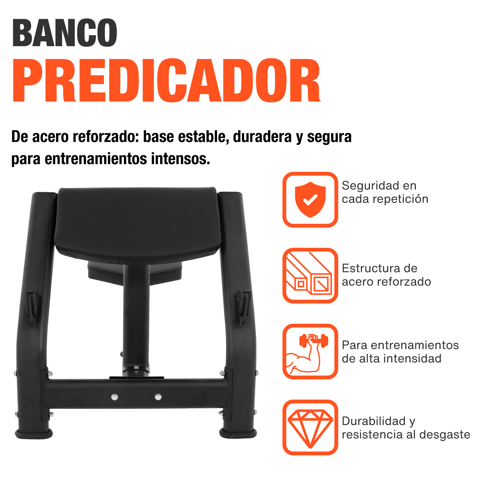Banco Scott Predicador Altera Ejercicio Curl Ajustable Color Negro