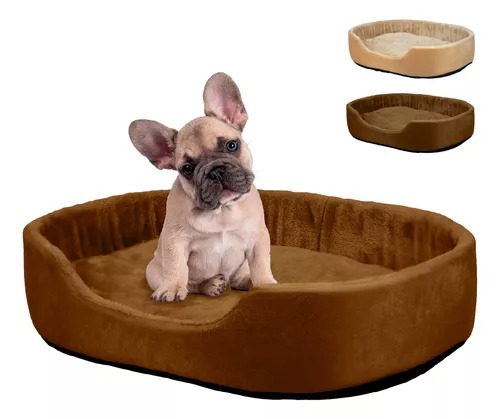 Cama Para Perro Mediana Afelpada Resistente Cómoda Suave Color Café Diseño Rectangular