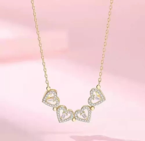 Collar Dije Trebol Corazones 4 Cuatro Hojas Para Mujer Corazon Chapado En Oro 18k