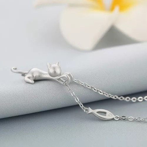 Collar Gato De Plata De Ley 925 Cadena Joyeria Para Mujeres