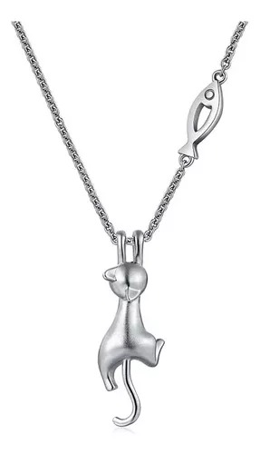Collar Gato De Plata De Ley 925 Cadena Joyeria Para Mujeres