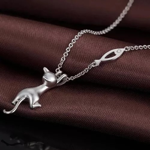 Collar Gato De Plata De Ley 925 Cadena Joyeria Para Mujeres
