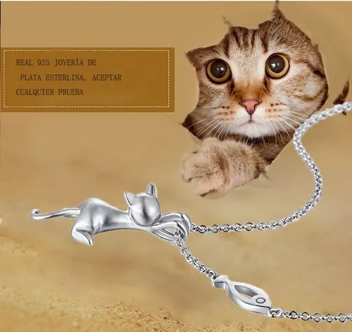 Collar Gato De Plata De Ley 925 Cadena Joyeria Para Mujeres