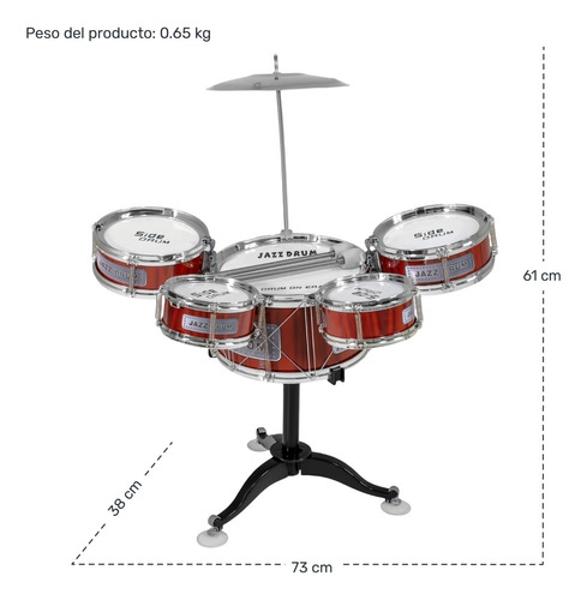 Bateria Musical Juguete Jazz Niños 7 Piezas 5 Tambores Little Monkey