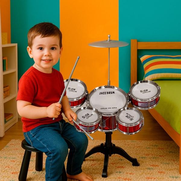 Bateria Musical Juguete Jazz Niños 7 Piezas 5 Tambores Little Monkey