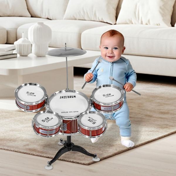 Bateria Musical Juguete Jazz Niños 7 Piezas 5 Tambores Little Monkey