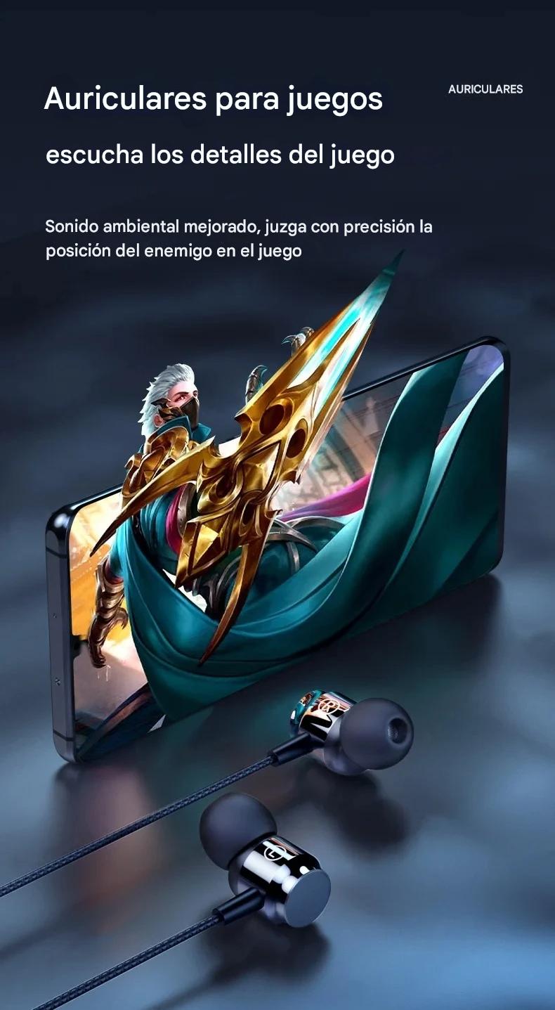 Audífonos manos libres magnéticos cable L juego Metal verde HiFi 3.5mm teléfono PC micrófono.