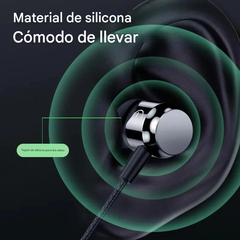 Audífonos manos libres magnéticos cable L juego Metal verde HiFi 3.5mm teléfono PC micrófono.