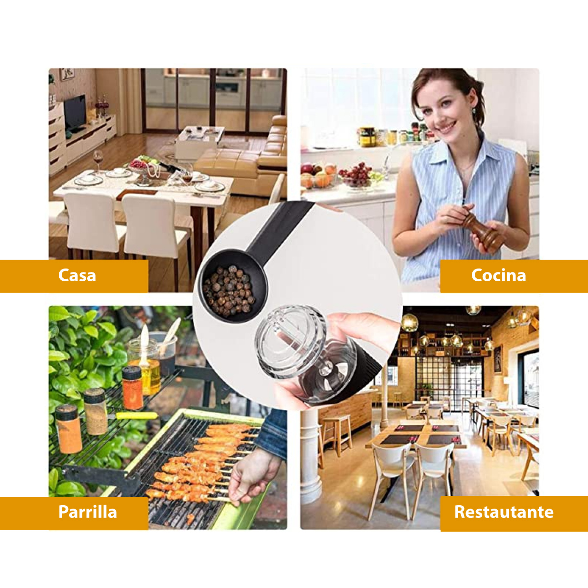 Molino para especias electrico molinillo para sal y pimienta de ABS con luz led