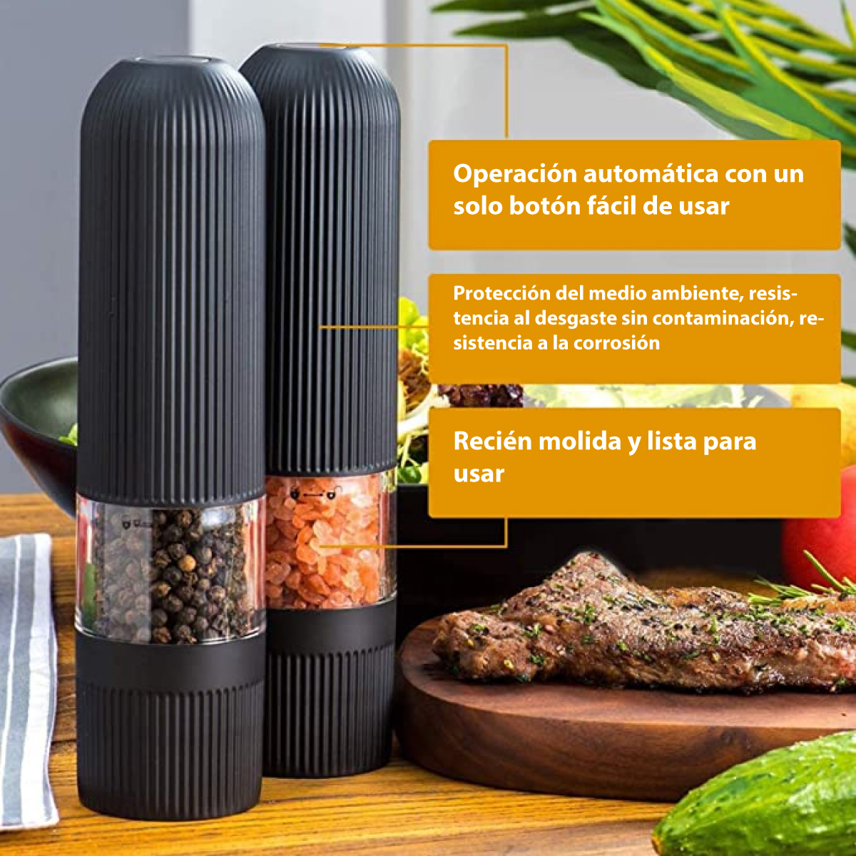 Molino para especias electrico molinillo para sal y pimienta de ABS con luz led