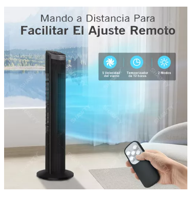 Ventilador De Torre,  40 Pulgadas 100cm Con Control Remoto, 5 Velocidades